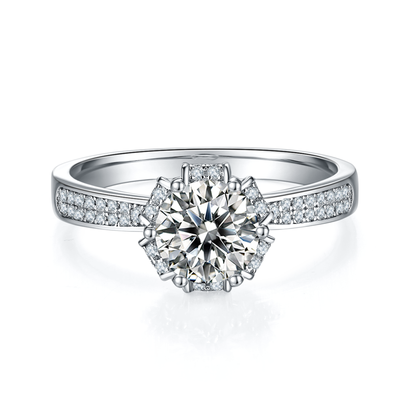 直臂许愿池S925银镀白金MoissaniteWomen's Ring1ctD级